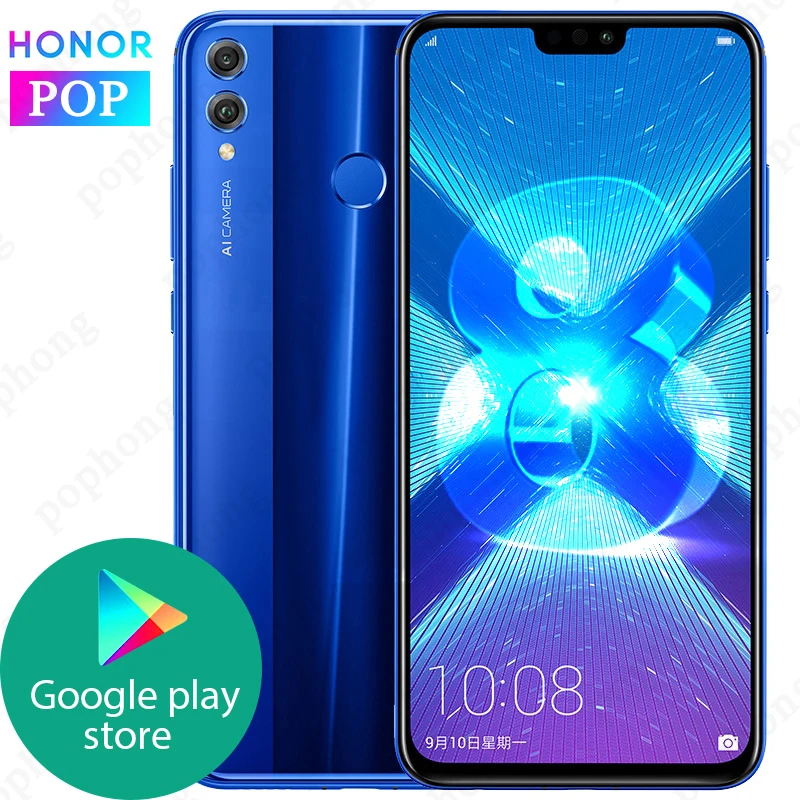 Мобильный телефон HONOR 8X с глобальной прошивкой, 4 ГБ, 64 ГБ, Восьмиядерный процессор Kirin 710, 6,5 дюймов, Android 9,0, 3750 мА/ч, сканер отпечатков пальцев, 20 МП