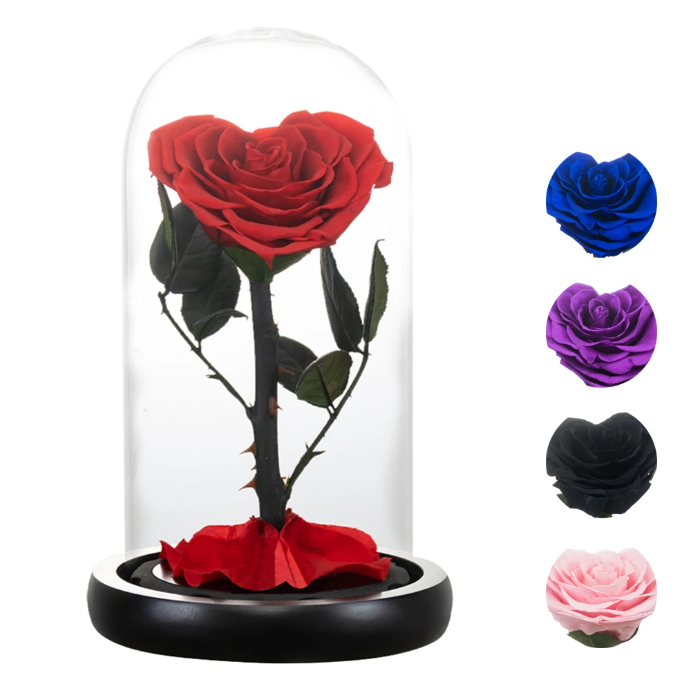 

Heart Eternal Roses In Glass Dome Beauty and The Beast Preserved Roses Artificial Flowers Valentine's Day Christmas Gift for Her