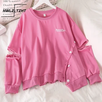 

HWLZLTZHT Oversized Korean Sweatshirt Women Hoodies Long Sleeve Ladies Top Cotton Sweatshirt Embroidery Streetwear