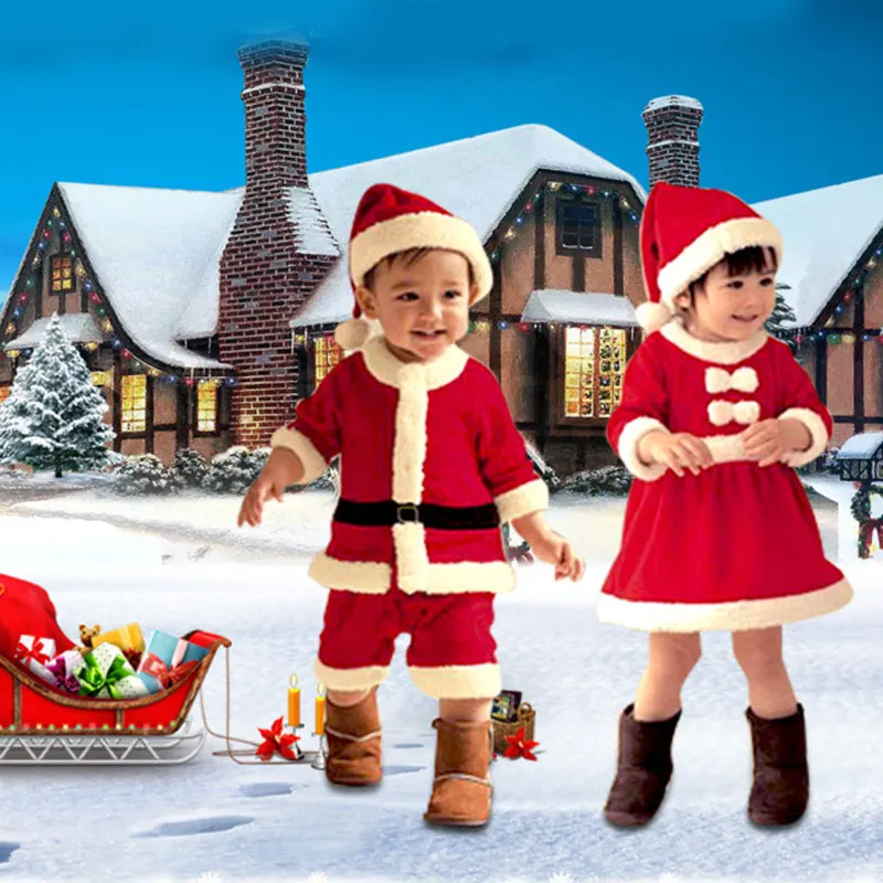 Kid Boys Girls Christmas Santa Claus Dress Set Outfit Costume For Xmas