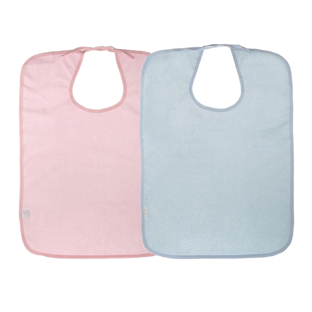 2 Pieces Adult Disability Bib Mealtime Cloth Protector Apron Waterproof Pink Blue