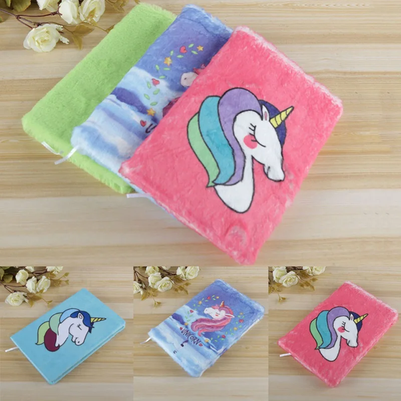 1Pcs Cartoon Colorful Unicorn Plush Notebooks Portable Diary Planner Notepad Stationery