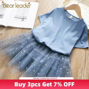 

Bear Leader Girls Clothing Sets 2020 Summer Cute Princess Girl Solid Color Undershirt + Star Dress 2PCS Sets Children Clothing