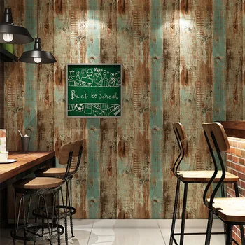 

10M Retro Nostalgic Wood Grain Stripes Wallpaper American Style Living Room Restaurant BarClothing Store Mediterranean Wallpaper
