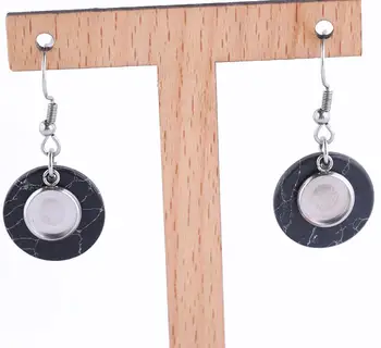 

Onwear 3pair 8mm round cabochon earring base setting blanks with circle stone plate diy ear hooks findings for jewelry making