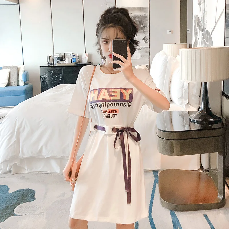 

Photo Shoot 2019 Most New Style Waist Hugging Slimming Mid-length Dress WOMEN'S Short Sleeved T-shirt Skirt