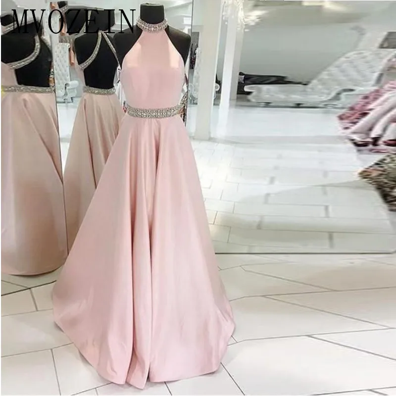 Strass Riem Hoge Hals Backless Satijnen Jurk Roze Avond Partij Jassen vestidos de fiesta Lange Graduation Prom Jurken 2019 Strass Riem Hoge Hals Backless Satijnen Jurk Roze Avond Partij Jassen vestidos de fiesta Lange Graduation Prom Jurken 2019