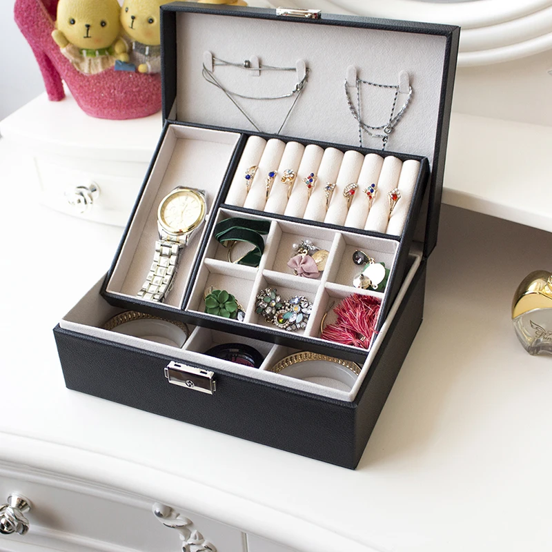 

Earrings Plate Jewelry Display Box Protable Leather Earrings Ring Multi-function Jewelry Storage Box Jewelry Box