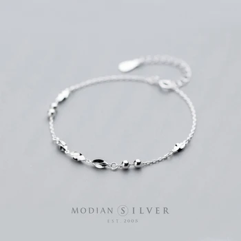 

Modian Fashion Summer Cute Leaf And Beads Chain Bracelets for Women Sterling Silver 925 Sun Lobster Clasp Link Bracelet Jewelry