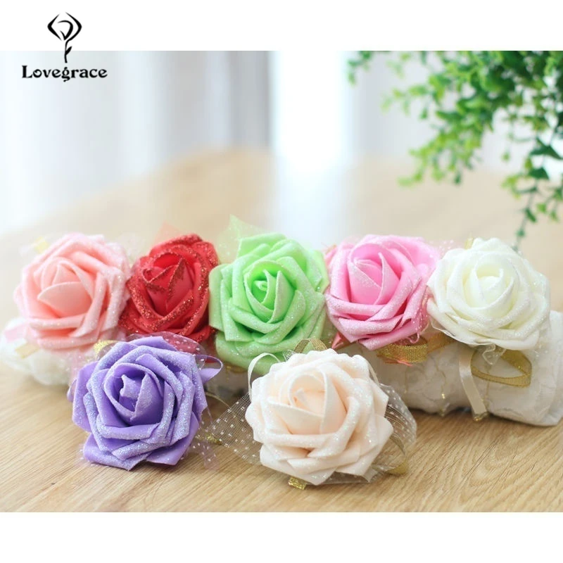 

Lovegrace Shining Artificial Flower Wedding Bridesmaid Bracelet Flower Silk Roses Sister Bracelet Bridesmaid Party Prom