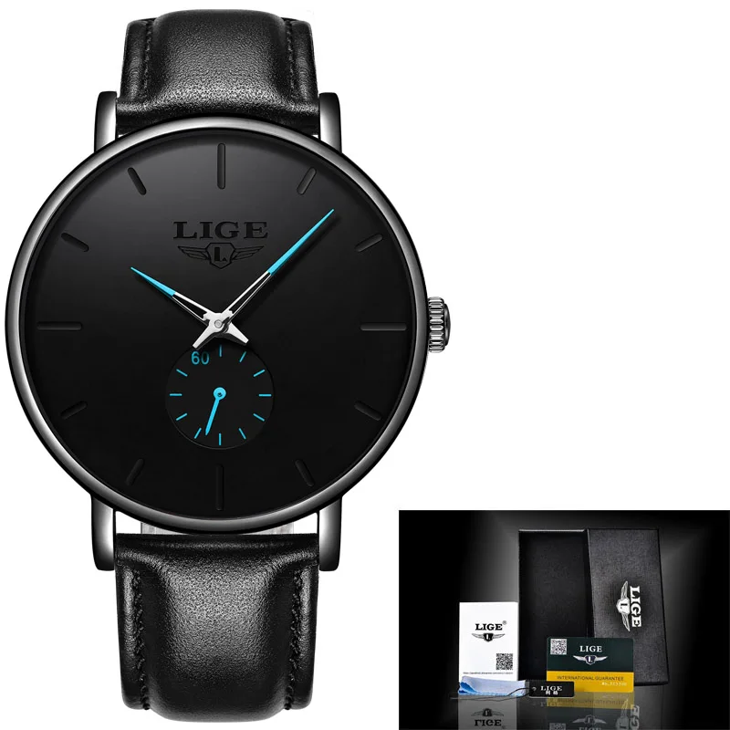 LIGE Womens Watches Top Brand Luxury Waterproof Watch Fashion Ladies Stainless Steel Ultra-Thin Casual Wrist Watch Quartz Clock - Цвет: Black blue L