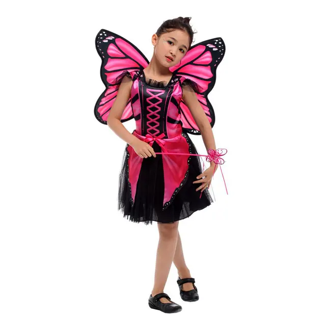 Umorden Ladybug Butterfly Fairy Costumes Girls Kids Forest Woodland Green Elf Costume Cosplay Fantasia Dress for Girl G-0280 (No Stick)