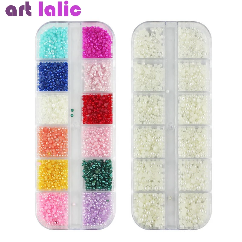 

1 Box Nail Art Pearl Multi Sizes Colorful White Pearls 3D Nails Stones Gems Flatback Beads DIY Nail Art Decorations