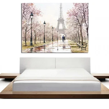 

French Couple Paris Eiffel Tower Landscape Oil Painting Posters Prints Quadros Wall Art Picture For Living Room Decor Cuadros