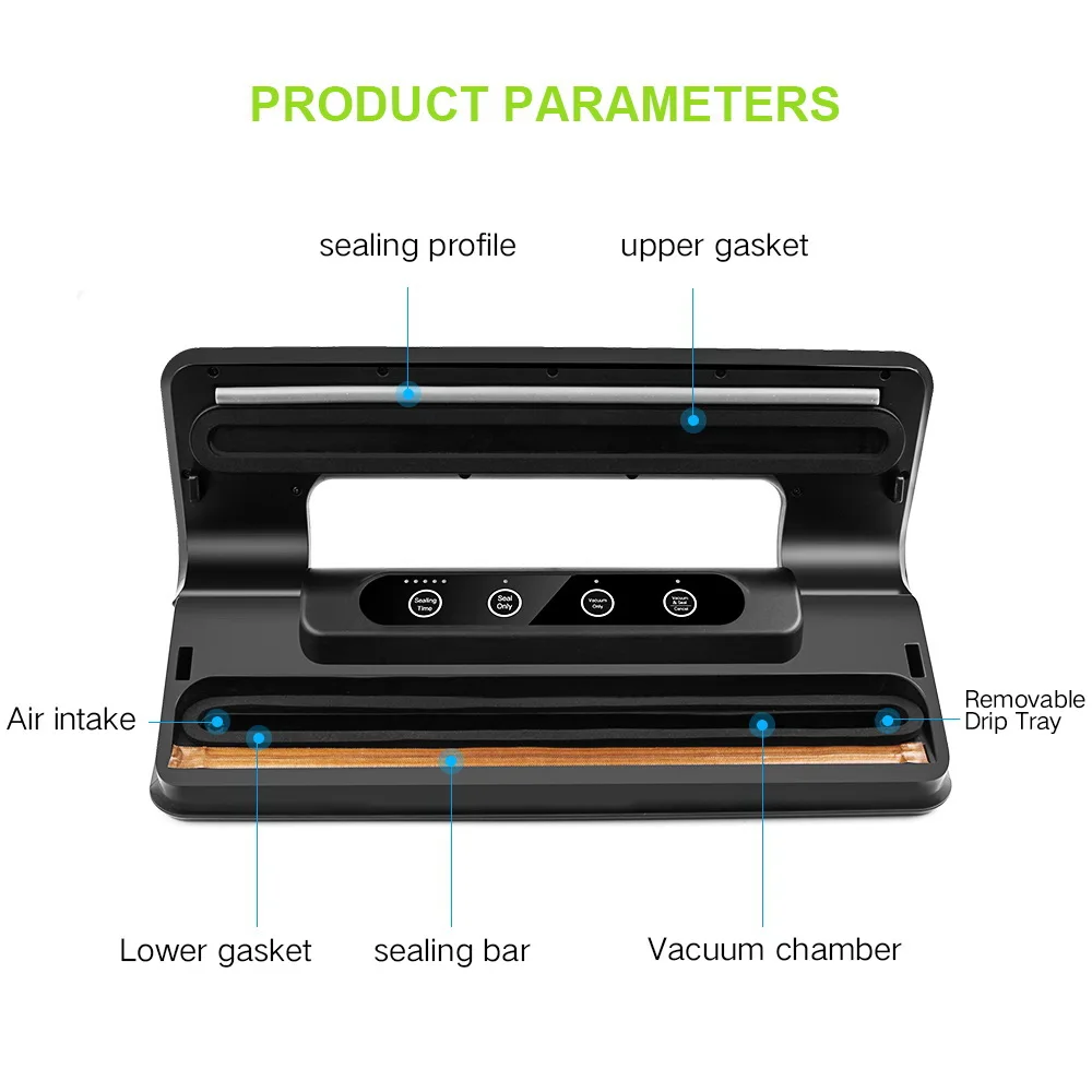 Household Vacuum Sealer Machine System with 15 Storage Bags 1 Hose Tube for Food Saver Preservation