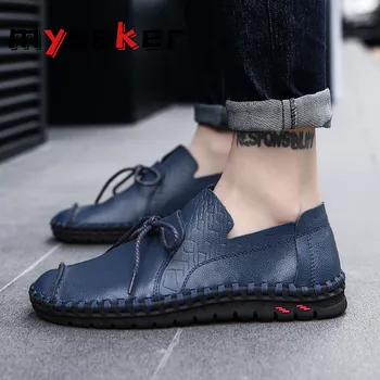 

Plus Size Men's Slip-ons Flats Shoes Leather Hollow Men Casual Footwear 2020 Breathable Low Top Men Sneakers Black Men's Shoe T1