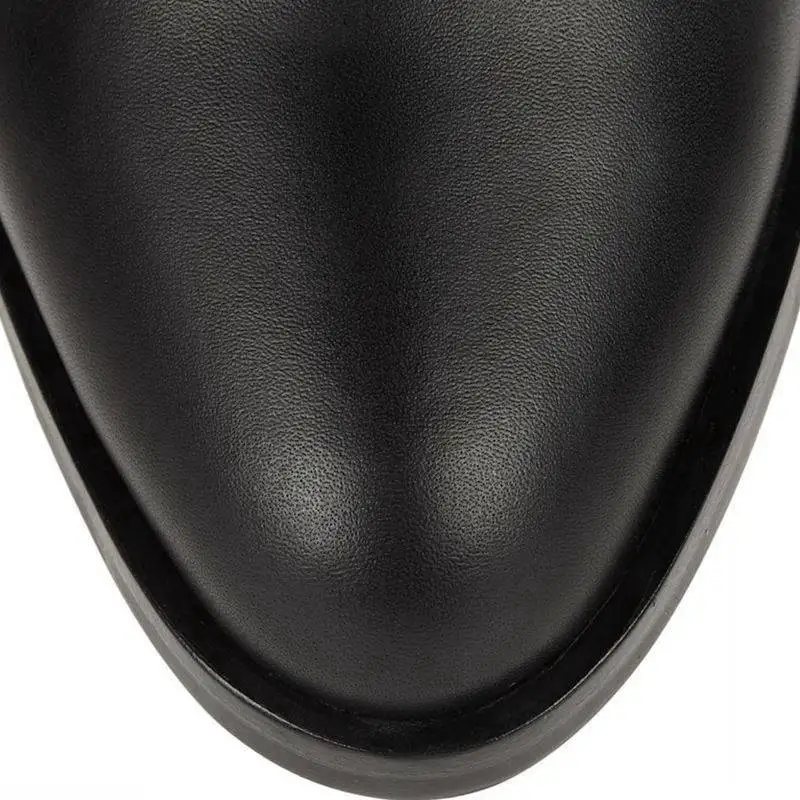 KemeKiss/Женские Сапоги выше колена из натуральной кожи; зимняя теплая обувь; женская обувь черного цвета на толстом каблуке с пряжкой; размер 31-43