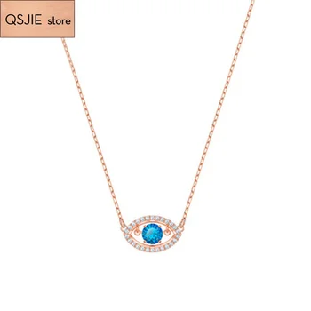 

QSJIE High Quality SWA Woman Mysterious Eye Protective Heart Crystal Necklace Glamorous fashion jewelry