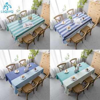 

Classic Plaid Decorative Linen Tablecloth With Tassel Waterproof Oilproof Rectangular Wedding Dining Table Cover Tea Table Cloth