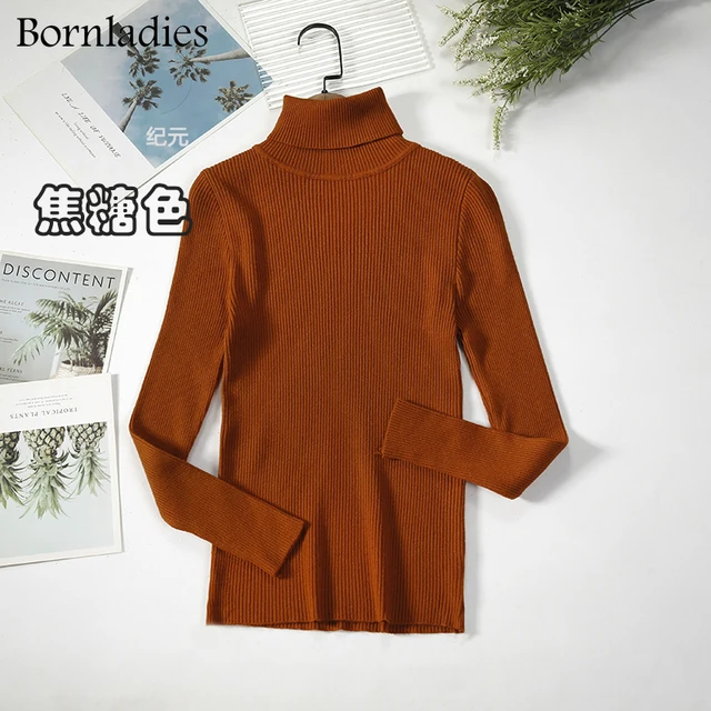 Bornladies 2021 Basic Turtleneck Women Sweaters Autumn Winter Tops Slim Women Pullover Knitted Sweater Jumper Soft Warm Pull Caramel