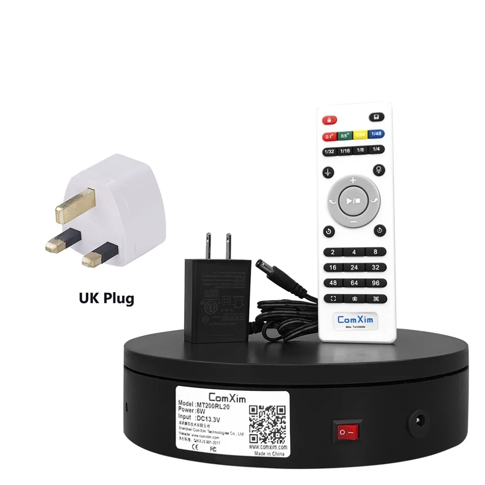 black with UK plug 20 см 7,87 дюймов нагрузка 20 кг вращающийся электрический поворотный стол с пультом дистанционного управления, дисплей стенд для продуктов дисплей ComXim - Цвет: black with UK plug