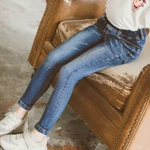 Осенние новые стильные штаны в Корейском стиле для девочек эластичные однотонные джинсы для больших мальчиков модные детские обтягивающие штаны