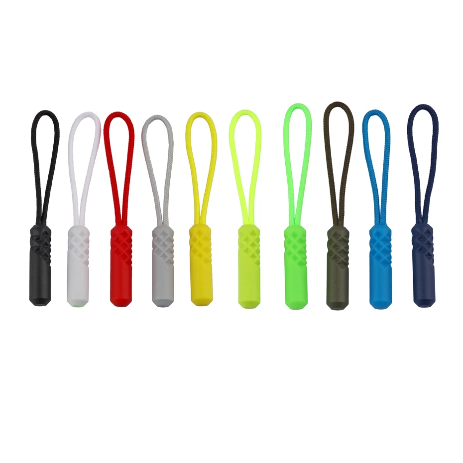 50 Pieces High Quality PVC Zipper Pull Cord Cylinder Zipper Rope Pull Puller End Fit Rope Tag Fixer Zip Cord for Garment Bags