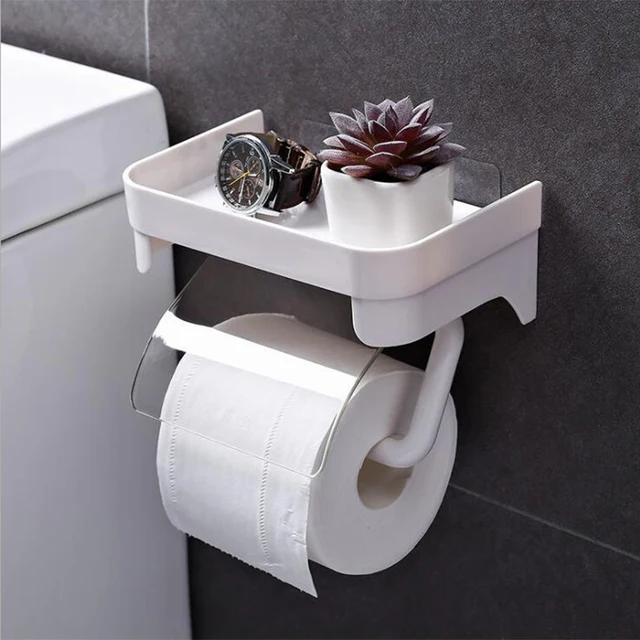 Transparent Roll Paper Toilet Paper Holder Tissue Accessories Rack Holders Wall Mount Kitchen Bathroom Accessories Self Adhesive 1