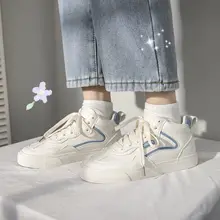

Women's Platform Casual White Sports Shoes 2021 Autumn New Fashion Female Flat Vulcanize Tennis Student Running Sneakers AA-36
