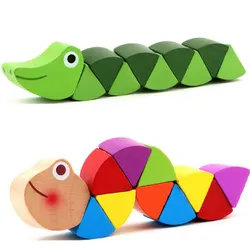 Bonito de madeira colorido caterpillar crianças educação precoce puzzle animal boneca cor torcida inseto brinquedo