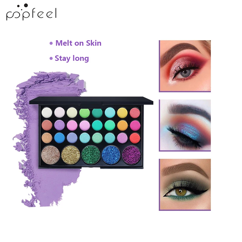 POPFEEL 29 цветов Макияж Блеск тени для век Палитра стойкий натуральный мерцающий