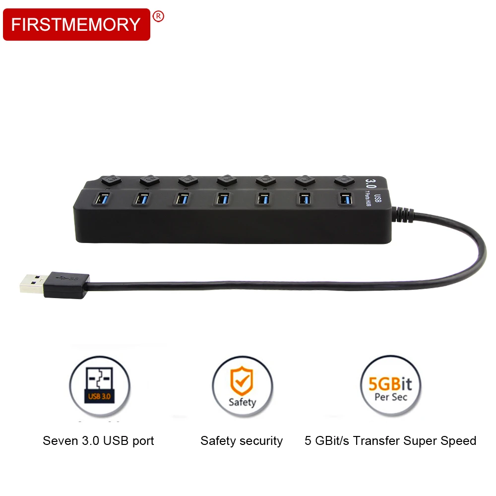 USB Hub 3 0 7 портов многопортовый usb адаптер высокоскоростной 5 Гбит/с выключатель