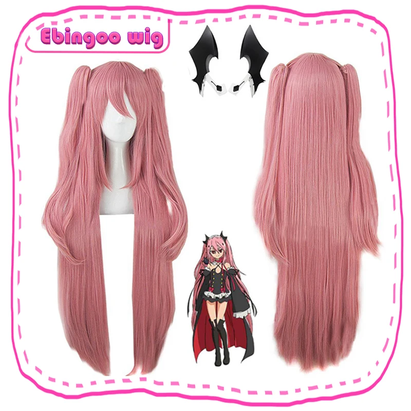 Ebingoo Krul Tepes Wig Pink Synthetic Cosplay Wig Double Ponytail Natural Long Straight Wig for Women Costume Party