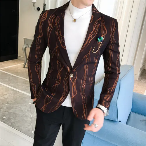 Dark Brown Мужские блейзеры в полоску, мужской костюм, мужские офисные вечерние смокинги, приталенный деловой повседневный костюм, куртка - Цвет: Dark Brown