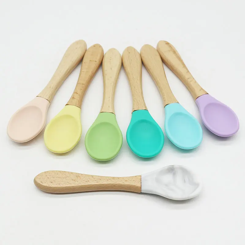 5 pièces bébé bambou formation cuillères bio doux bébé alimentation Silicone pointe cuillère Scoop poignée facile poignée bambins cadeaux pour bébés (lot de 5)