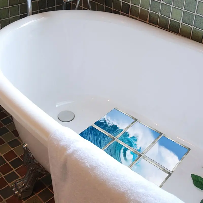 

6pcs/set 3D Bathtub Stickers Non Slip Waterproof Self Adhesive Bathroom Floor Decor Flower Landscape 15x15cm