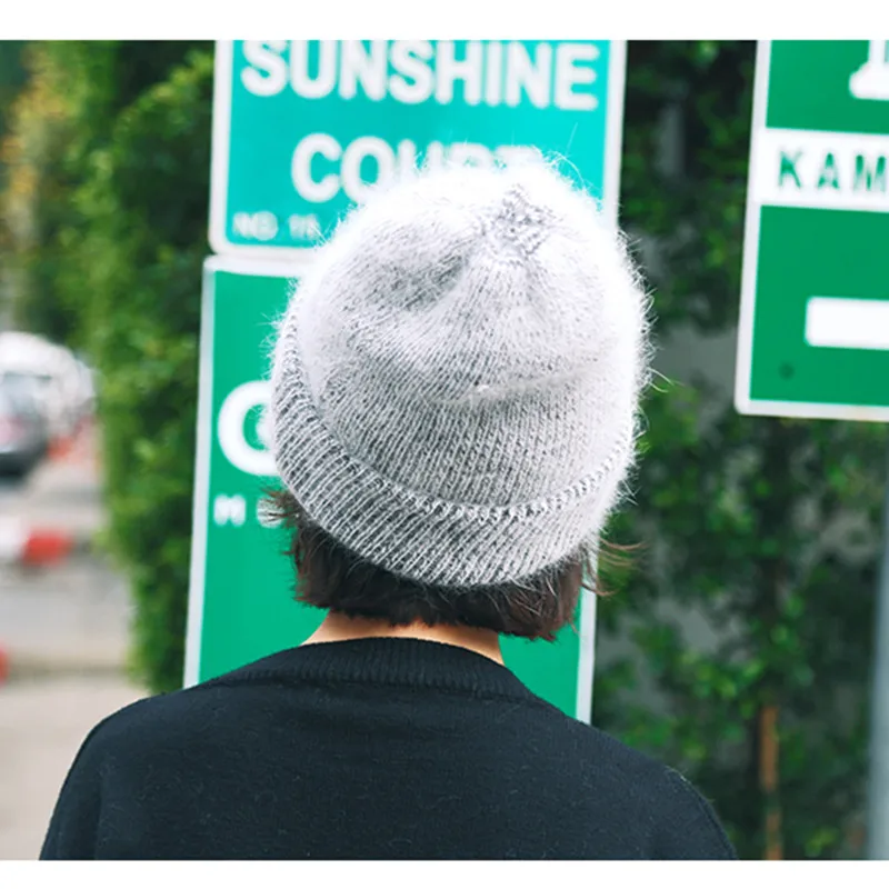 Корейская стильная одноцветная вязаная шапка из ангорской шерсти, свернутая шерстяная шапка, набор головных уборов dui mao для женщин на осень и зиму