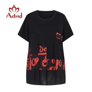 

Astrid 2020 summer t shirt patchwork Black print vintage tops oversized Casual loose aesthetic Pocket for women clothes 30593