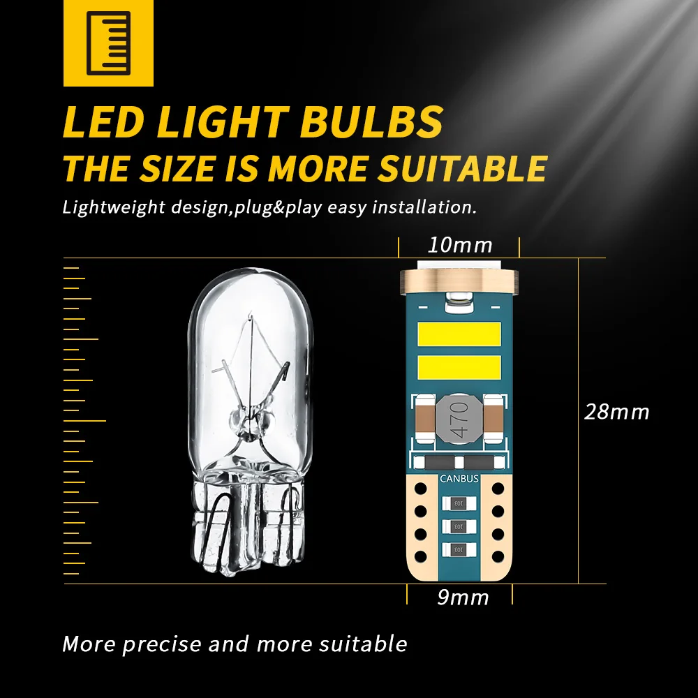 Светодиодные лампы DXZ T10 W5W 10 шт. 6 SMD Canbus 168 194 6000K 12 В белые автомобильные для салона