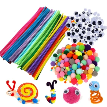

Plush Stick / Pompoms Rainbow Colors Shilly-Stick Educational DIY Handmade Art Craft Creativity Devoloping Toys for children
