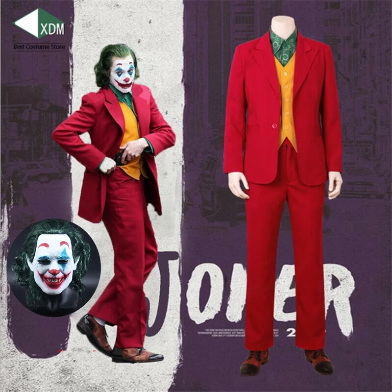 

High Quality 2019 Movie Joker Cosplay Costume Halloween Joaquin Phoenix Arthur Fleck Red Suit Adult Deluxe Custom Made Sets