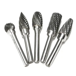 Conjunto de rebarbas de carboneto, 5 peças, cabeça de 12mm, ponta de carboneto de tungstênio, corte duplo, broca de moedor
