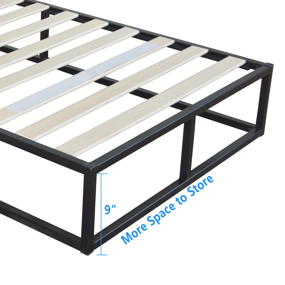  Black Simple Basic Iron Bed Twin Size Horizontal Bar Head of Bed Metal Platform Bed Frame Full Size - 4000324788869