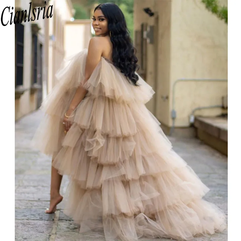 

Hot Sale Ruffled Tulle Dress Women Puffy Hi Low Party Night Dresses Tiered Sleeveless Long Tutu Skirt Chic Photo Shoot Dress