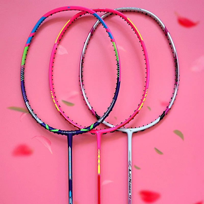 

High quality G4 ladies badminton racket ultra light carbon fiber 3U pink custom girl models durable single shot 85-89g