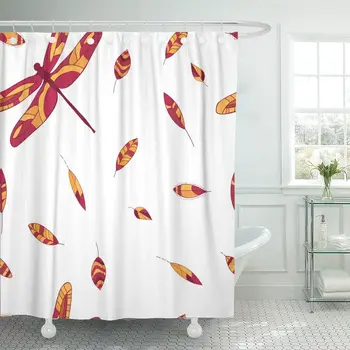 

Leaves and Dragonflies Cute Endless Bright Colorful Dragonfly Series Shower Curtain Waterproof Fabric 60 x 72 Inches Set