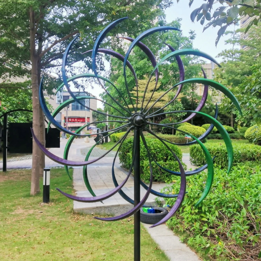 Metal Windmill Colorful Willow Leaves Dual Direction Wind Spinner Outdoor Garden Lawn Decor Rotating Windmill Ornaments