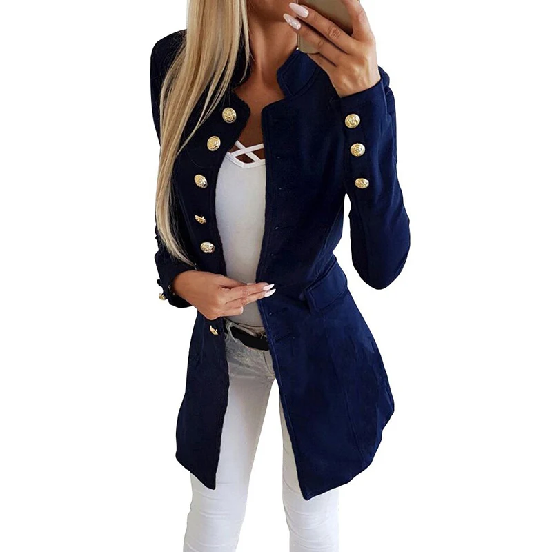 Nuevo abrigo de mujer, chaqueta de botones de manga larga ajustada informal de Color liso, traje de mujer, Tops, ropa para otoño y primavera
