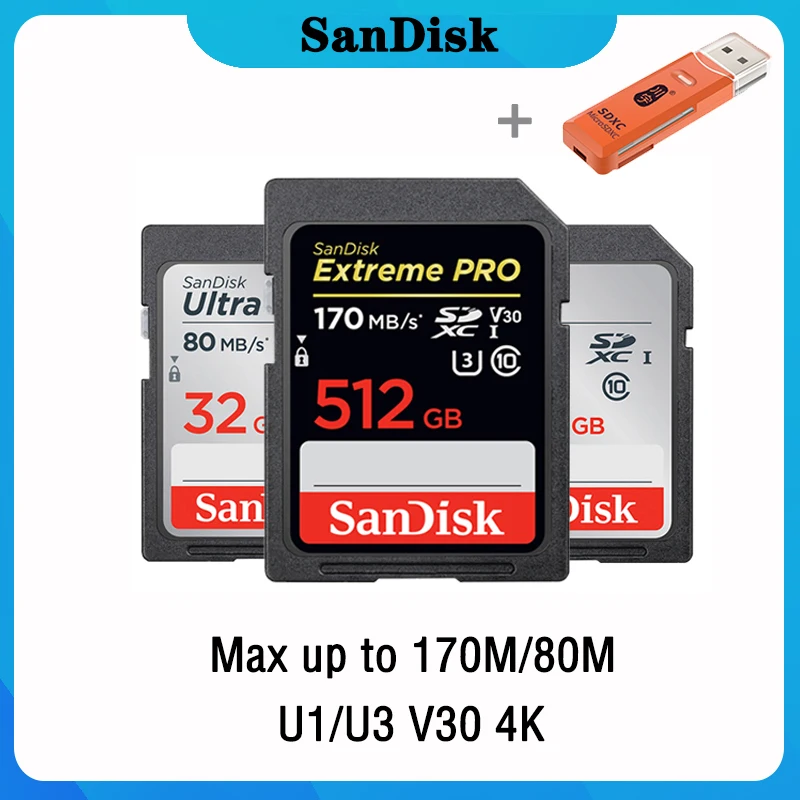 SanDisk Extreme Pro/Ultra sd карта 32 Гб 128 64 256 ГБ 512 16 U3/U1 памяти флеш SD память SDXC SDHC|Карты памяти|