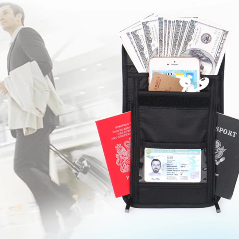 Самый большой поставщик RFID Блокировка безопасности держатель для паспорта и карточек шеи тайник мешок путешествия кошелек сумка